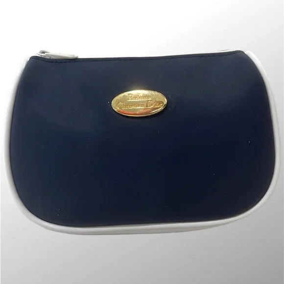 DIOR Navy and White Sateen Gold Medal Medallion Beauty Cosmetic Bag - Picture 11 of 11